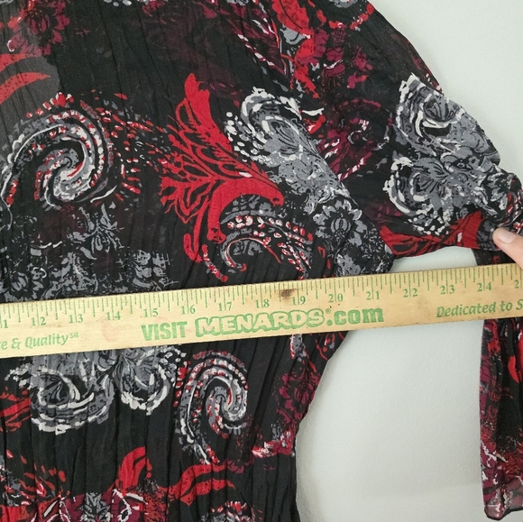 Black Red Sheer Blouse Lace Trim Tie Front Romantic Visual Kei Whimsigoth Large - Picture 8 of 11